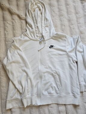 Nike White Full-Zip Hoodie with Black Swoosh